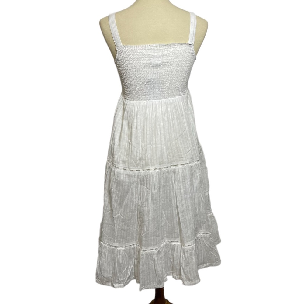 Joie Smocked Crochet Trim Tiered MIDI Dress - Picture 2 of 13